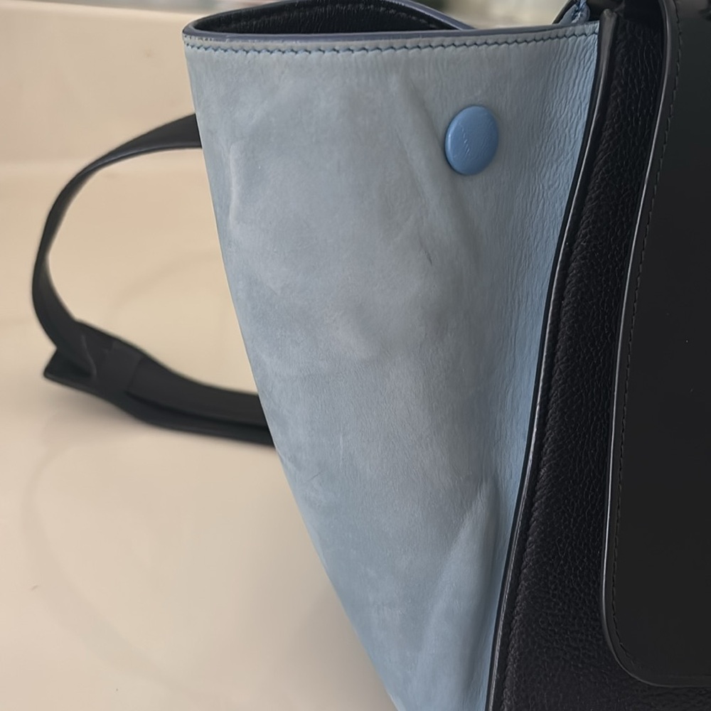 Celine Trapeze Tote Black leather blue suede - Picture 10 of 16